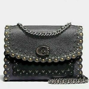 NWT Coach Parker18 With Scallop Rivets 76110 Crossbody Metallic Eggplant Org Pkg